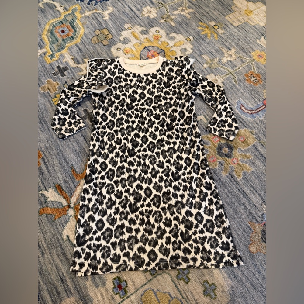 Crewcuts Leopard Print Soft Sweatshirt Dress, with ruffled shoulders. Size 14